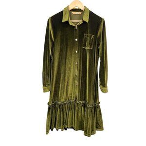 Elf Sack Velour ruffle hem shirt dress green fairy lagen Y2K 90s sz S